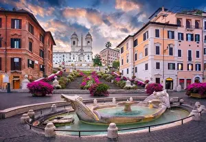 Spanish Steps, Rome, Italy. Cityscape image of Spanish Steps and Barcaccia Fountain in Rome, Italy at sunrise