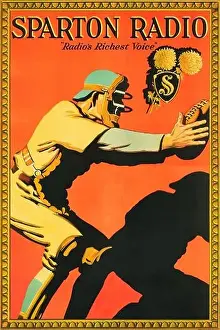 Baseball Player Prints: Sparton Radio (1930s). Vintage Advertising for Radio Show - Poster feat a baseball catcher - L