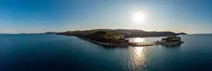 Destionation Prints: Spectacular aerial landscape with fishing village near peninsula stretching into the sea