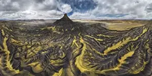 Uneven Prints: Spectacular aerial view of rough surface of rocky formations of Factory Butte located in Utah