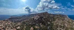 Scenic Countryside Prints: Spectacular aerial views of Taormina and Castelmola Medieval Villages in Sicily, Italy