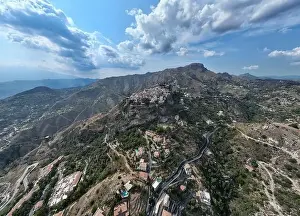 Scenic Countryside Prints: Spectacular aerial views of Taormina and Castelmola Medieval Villages in Sicily, Italy