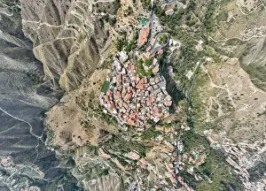 Scenic Countryside Prints: Spectacular aerial views of Taormina and Castelmola Medieval Villages in Sicily, Italy