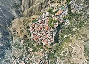 Scenic Countryside Prints: Spectacular aerial views of Taormina and Castelmola Medieval Villages in Sicily, Italy