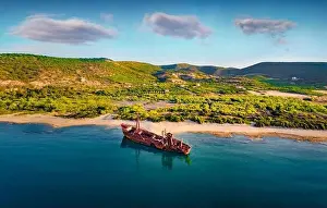 Splendid Prints: Spectacular morning view of Valtaki beach with Dimitrios Shipwreck