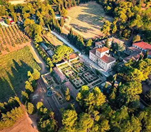 Spectacular summer view from flying drone of Villa Caprile