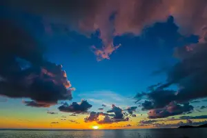 Guadeloupe Prints: Spectacular Sunset with the Golden Sunlight and Cloudy Sky on the Guadeloupe