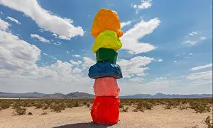 Visual Art Prints: Spectacular view of the Seven Magic Mountains art installation with bright