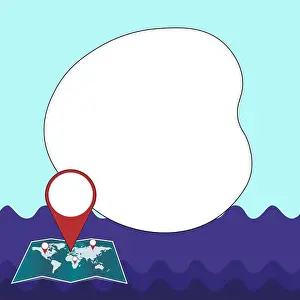 Computer Graphic Prints: Speech Bubble With Important Message Above Map With Destination Point