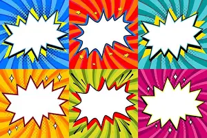 Halftone Prints: Speech bubbles set. Pop art styled blank speech bubbles template for your design
