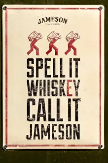 Spell it whiskey call it Jameson enamel sign - Jameson whiskey advertising vintage sign board