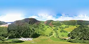 Pano Prints: Spherical aerial view to Rhiwargor waterfall and lake Vyrnwy area