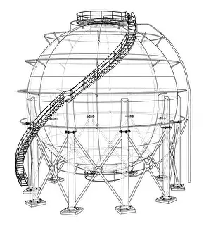 Spherical Prints: Spherical gas tank outline. Vector
