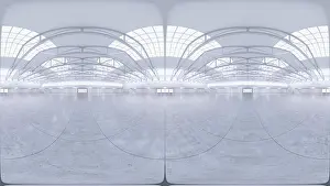 Full spherical hdri panorama 360 degrees of empty exhibition space. backdrop for exhibitions and events. Tile floor. Marketing mock up. 3D render illu