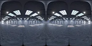 Full spherical hdri panorama 360 degrees of empty exhibition space. backdrop for exhibitions and events. Tile floor. Marketing mock up. 3D render illu