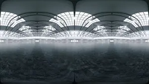 Full spherical hdri panorama 360 degrees of empty exhibition space. backdrop for exhibitions and events. Tile floor. Marketing mock up. 3D render illu