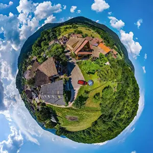 Spherical little planet view of little village Breitenbach in Alsace, France