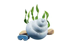 Kelp Prints: Spiral shell underwater with cartoon style, 3d rendering. 3D illustration