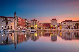 Split. Beautiful romantic old town of Split during beautiful sunrise. Croatia, Europe