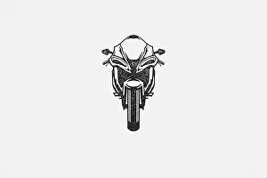 Superbike Prints: Sport superbike motorcycle silhouette front view hand drawn ink stamp vector illustration