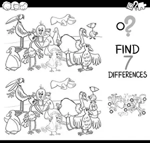 Difference Prints: spot the difference with birds coloring book