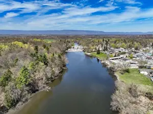Spring afternoon aerial photo of the area surrounding the hamlet of Wallkill, Town of Shawangunk, NY, USA 04-14-2023