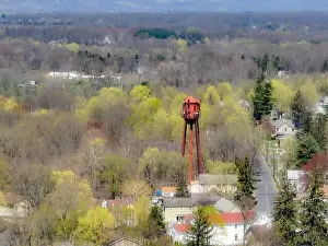 Water Tower Prints: Spring afternoon aerial photo of the water tower located in the hamlet of Wallkill