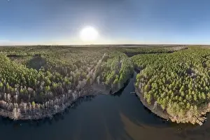 Seasonal Change Prints: Spring or autumn lake in forest