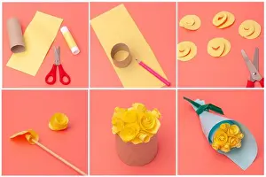 Tutorial Prints: spring holiday concept craft for kids, easy paper flowers art project, DIY, tutorial