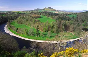 Bend Prints: Spring looking across the River Tweed to the Eildon Hills above Melrose from Scotts View in the Scottish Borders