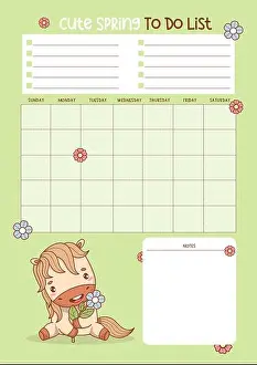 Weekly Prints: Spring planner, to do list. Cute Little Horse with Flower