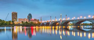 Springfield, Massachusetts, USA downtown skyline at dusk