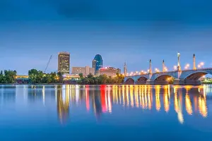 Springfield, Massachusetts, USA downtown skyline at dusk