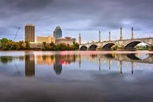 Springfield, Massachusetts, USA downtown skyline at dusk