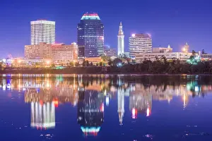 Springfield, Massachusetts, USA downtown skyline at dusk