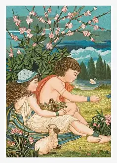 Springtime kids. Children of ancient Egypt playing by The Nilo River