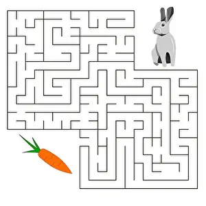 Labyrinth Prints: Square maze for children with a hare