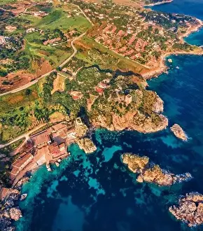 Sraight-down view from flying drone of Tonnara di Scopello