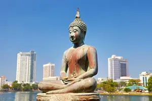 Sri Lanka - Colombo, Seema Malaka Temple on Beira Lake city landscape