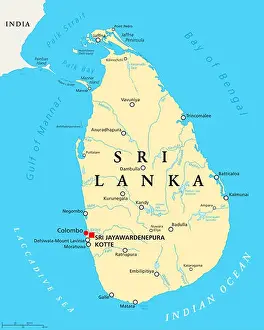 Lanka Prints: Sri Lanka political map with capitals Sri Jayawardenepura Kotte and Colombo