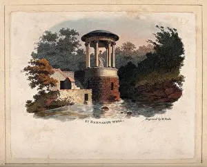 Baths Prints: St Bernard's Well, Edinburgh, Scotland. Coloured line engraving by W. Poole