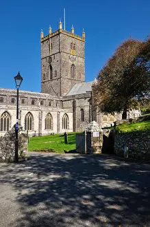 Lamp Post Prints: St Davids cathedral in the city of St Davids, Pembrokeshire, Wales on a sunny autumn day