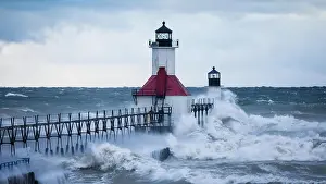 Great Lakes Prints: St. Joseph North Pier Lighthouse in a storm