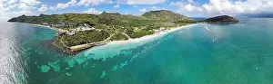 ST KITTS, ST KITTS AND NEVIS -24 NOV 2019- Aerial panoramic view of Christopher Harbor and the Caribbean Sea