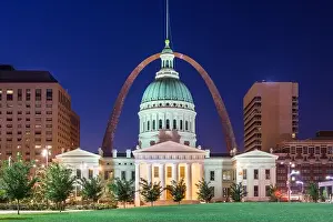 Saint Louis Prints: St. Louis, Missouri, USA park and citycape with the old courthouse at night