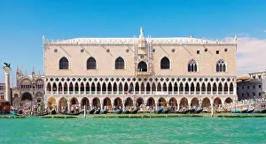 Motorboat Prints: St Mark's Campanile (Campanile di San Marco) and Doge's Palace (Palazzo Ducale) in Venice (Venezia)