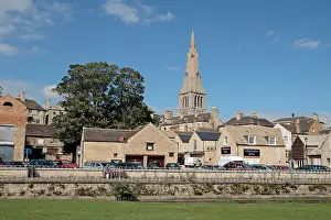 Midlands Prints: St Mary's church from close to River Welland in Stamford, Lincolnshire, UK