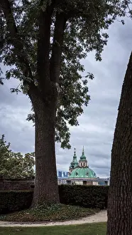 Urban Skyline Prints: St Nicholas dome from Castle Garden of Prague
