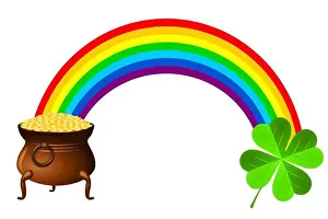 Spectrum Prints: St. Patrick's Day illustration - pot of gold, clover, rainbow