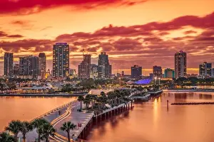 St. Pete, Florida, USA downtown city skyline from the pier at night
